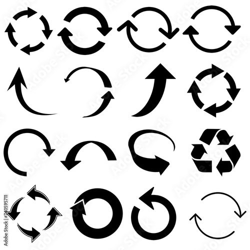 16 circle arrow icon set. circular arrow icon, refresh, reload. Set of circle arrows rotating on white background. Vector illustration