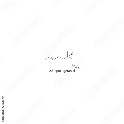 2,3-epoxi-geranial skeletal structure diagram.volatile compound molecule scientific illustration on white background.