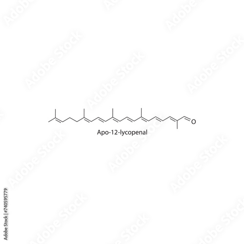 Apo-12′-lycopenal skeletal structure diagram.Caratenoid compound molecule scientific illustration on white background.