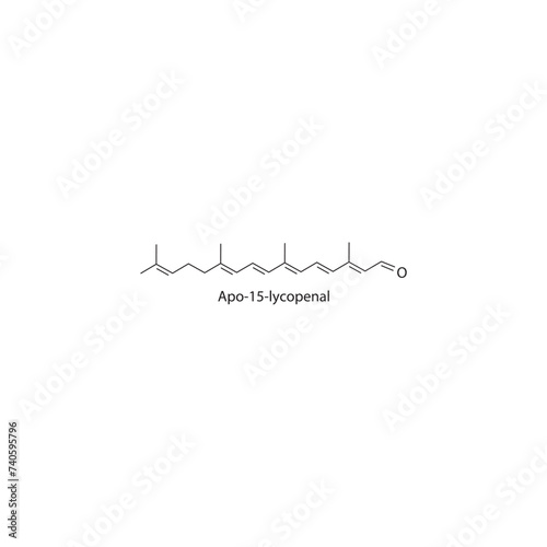 Apo-15-lycopenal skeletal structure diagram.Caratenoid compound molecule scientific illustration on white background.