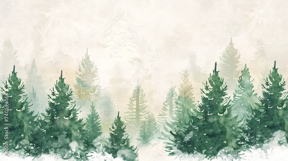 Watercolor landscape with pine.