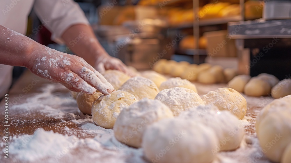 Baker Kneading Dough for Bread Making in Bakery Baker Kneading Dough for Bread Making in Bakery