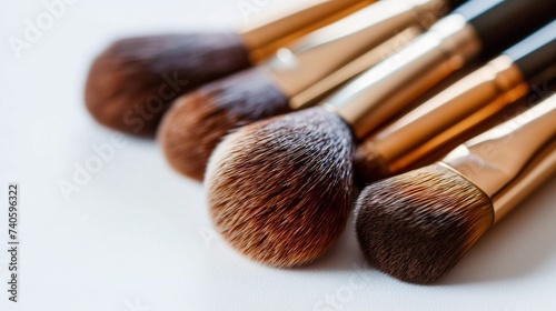 Close-up of Professional Makeup Brushes with Golden Handles