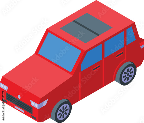 Red new car icon isometric vector. Auto dealer. Stand sale service
