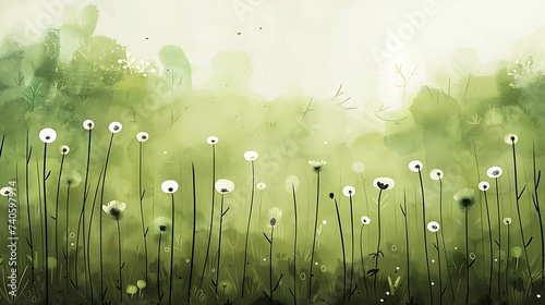 green backround with little white flowers