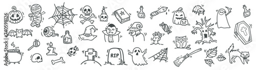 Fototapeta Naklejka Na Ścianę i Meble -  Set of Halloween doodle. Vector illustration.