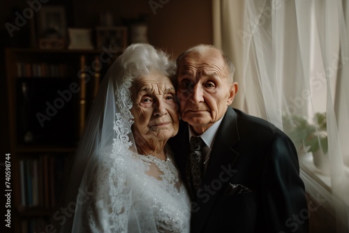 Portrait d'un vieux couple de mariés » IA générative