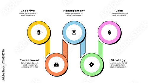 5 circles for infographic timeline. Neobrutalism visualization of development process (ID: 740598790)