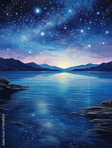 Galactic Shoreline: Celestial Space and Galaxy Stars Reflecting on Sea Art Print