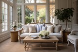 French Country Sofa Decor in Classic Home with Board Flooring