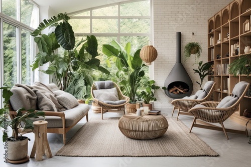 Contemporary Chic  Scandinavian Mid-century Living Spaces with Concrete Floor and Indoor Plants