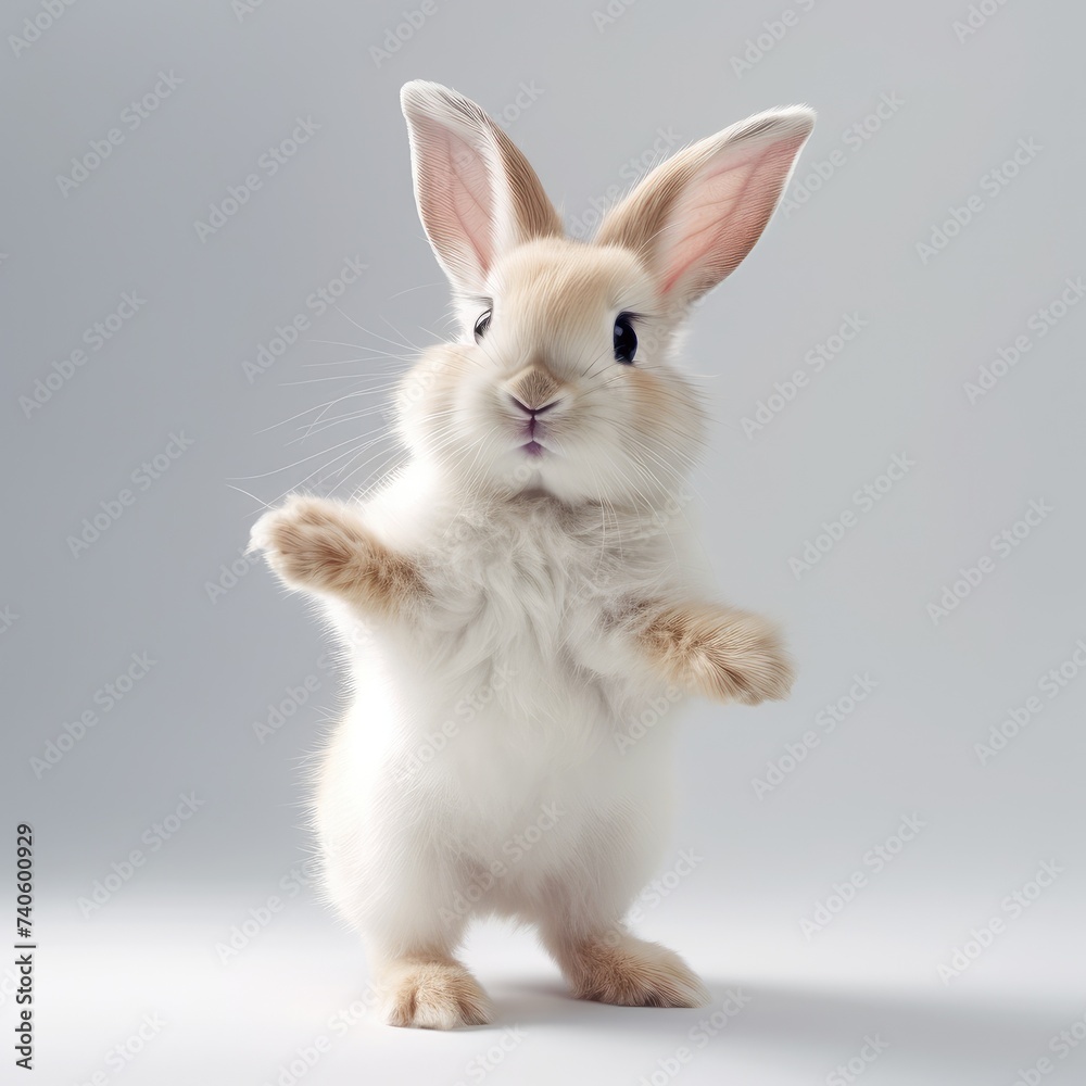 Endearing Fluffy Bunny Standing Tall with Inquisitive Eyes - Generative AI