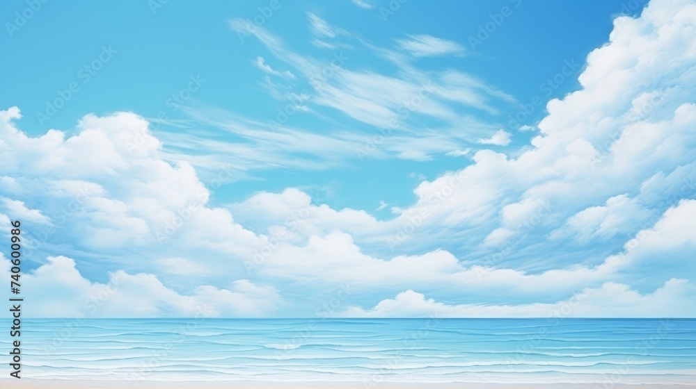 Serene Beach Paradise with Fluffy Clouds Over Tranquil Blue Waters - Generative AI