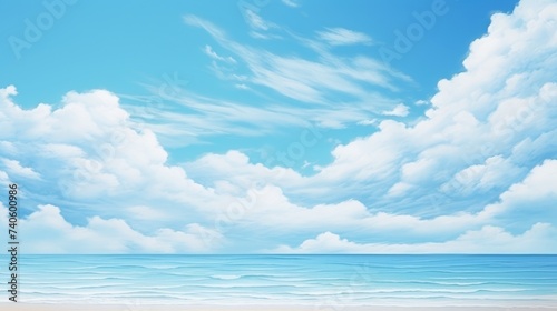 Serene Beach Paradise with Fluffy Clouds Over Tranquil Blue Waters - Generative AI © Gelpi