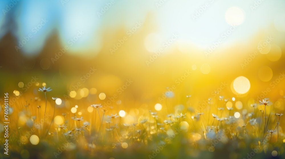 Enchanting Meadow Bathed in Golden Sunbeams of the Setting Sun - Generative AI