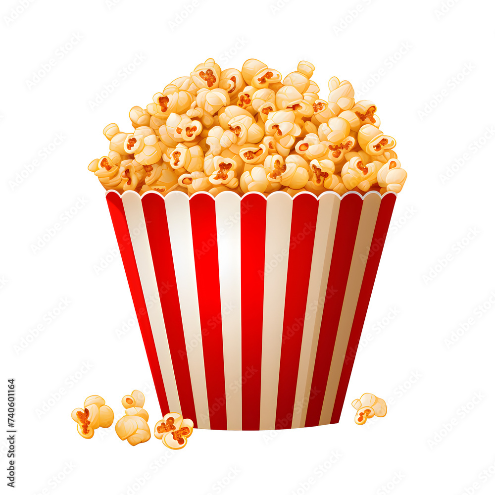 Popcorn in red and white striped bucket isolated on a white and transparent background Popcorn in red and white striped bucket isolated on a white and transparent background