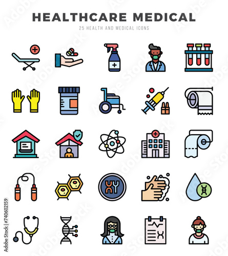HEALTHCARE MEDICAL Lineal Color icons. Vector Lineal Color illustration.