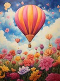 Dreamy Hot Air Balloon Paintings: Spring Skies, Wildflower Blooms Floating Past