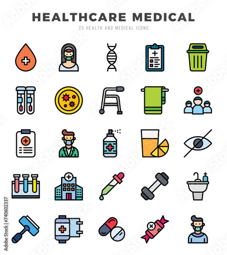 Set of simple Lineal Color HEALTHCARE MEDICAL Icons. Lineal Color art icons pack. Vector illustration.