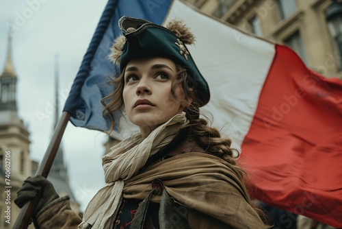 Une femme portant le drapeau français pendant la révolution » IA générative photo