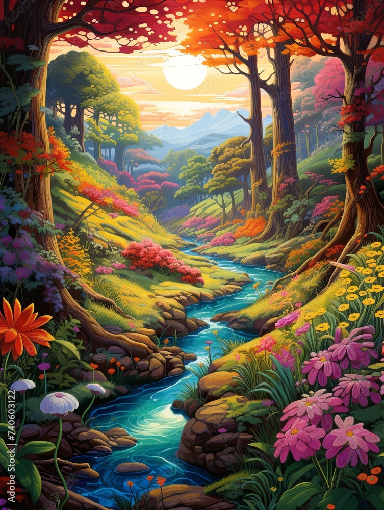 Enchanted Forest Illustrations: Vibrant Colorful Enchantment in Lively Woods