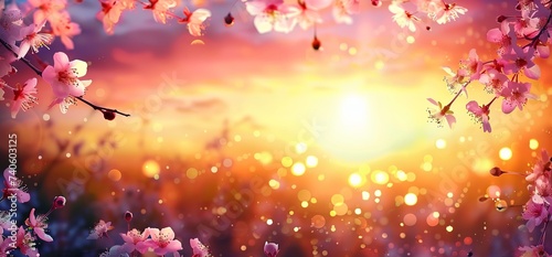 Springtime Canvas - An Artistic Background featuring Pink Blossoms at Sunset, Capturing the Ethereal Beauty of the Season. Made with Generative AI Technology © Shamsuddin