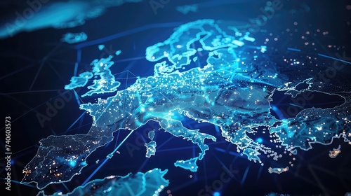 Abstract map of Western Europe with digital connections as global network concept