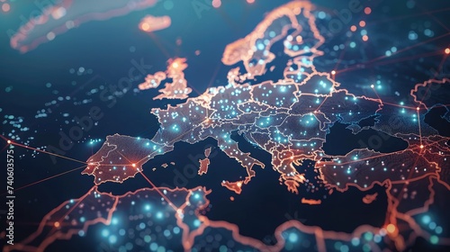 Abstract map of Western Europe with digital connections as global network concept photo