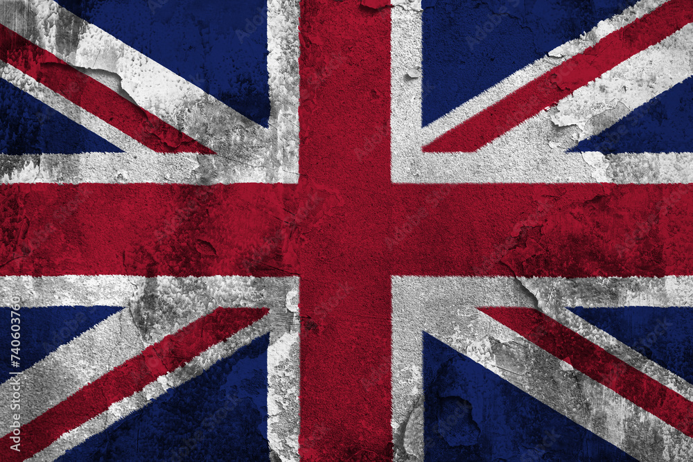 Fototapeta premium United Kingdom Flag Cracked Concrete Wall Textured Background