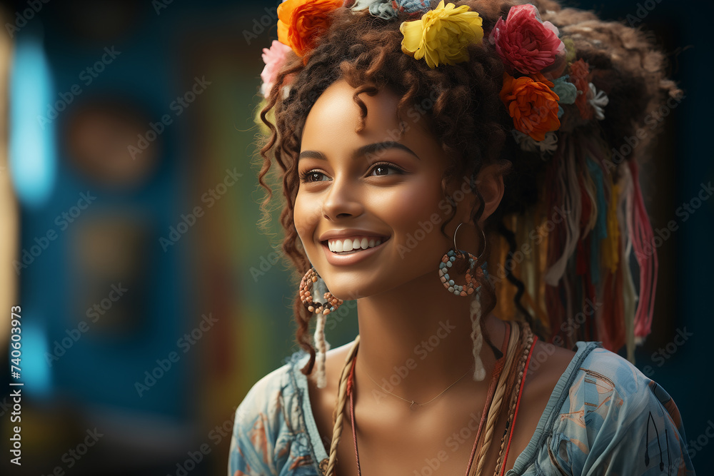 Ghanaian woman wearing traditional clothing against studio background. Ghanaian woman wearing traditional clothing against studio background.