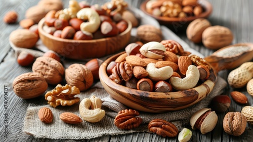 Different types of nuts on the table Healthy eating