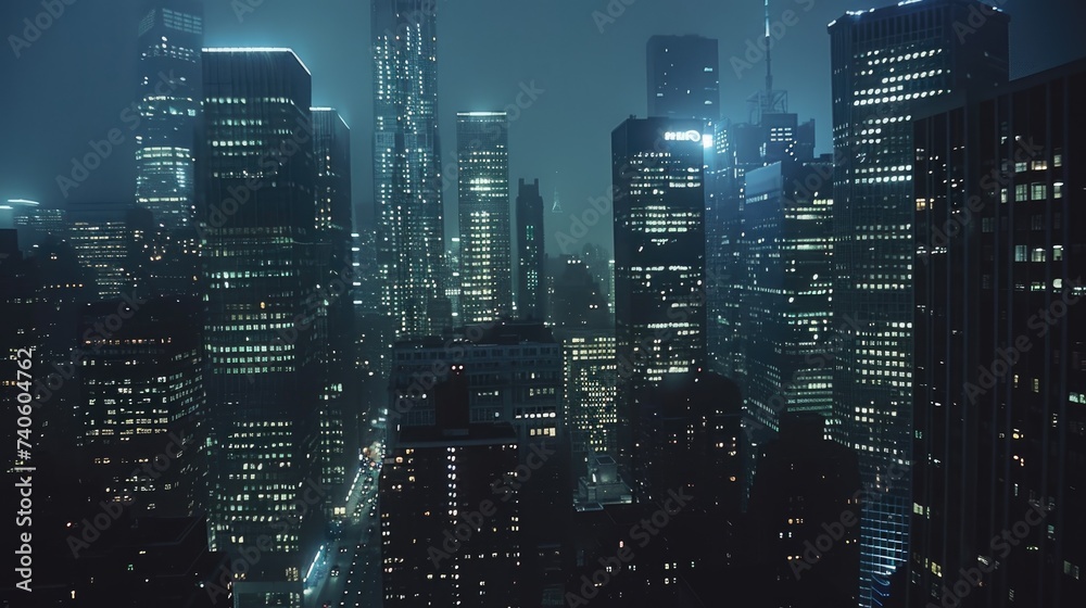 Nighttime in cyberpunk city of the futuristic