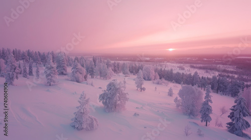 Sunset in nordic landscape. Winter wonderland. 300 dpi © QuantumLightAtelier