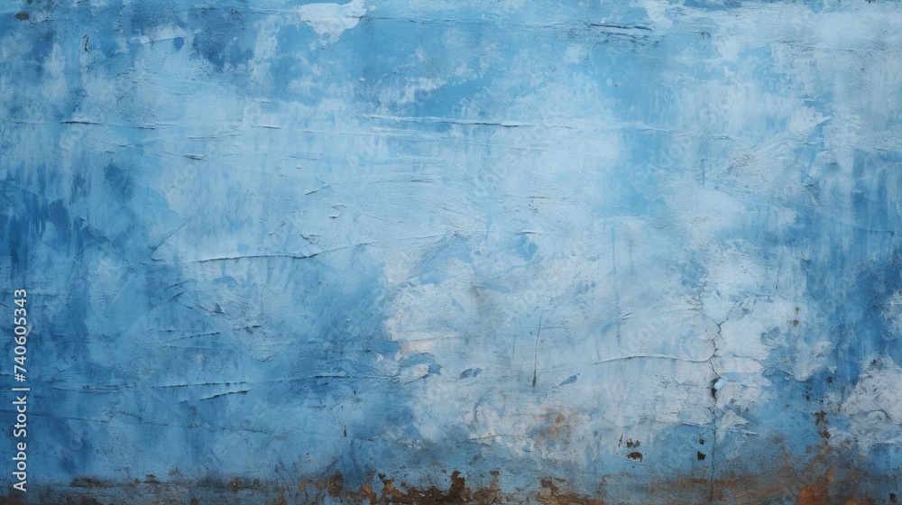 Blue Painted Wall Background. Unfinished Abstract Grunge Texture of Blue Painted Wall for Frame