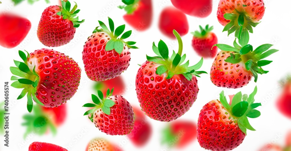 strawberry falling on white background