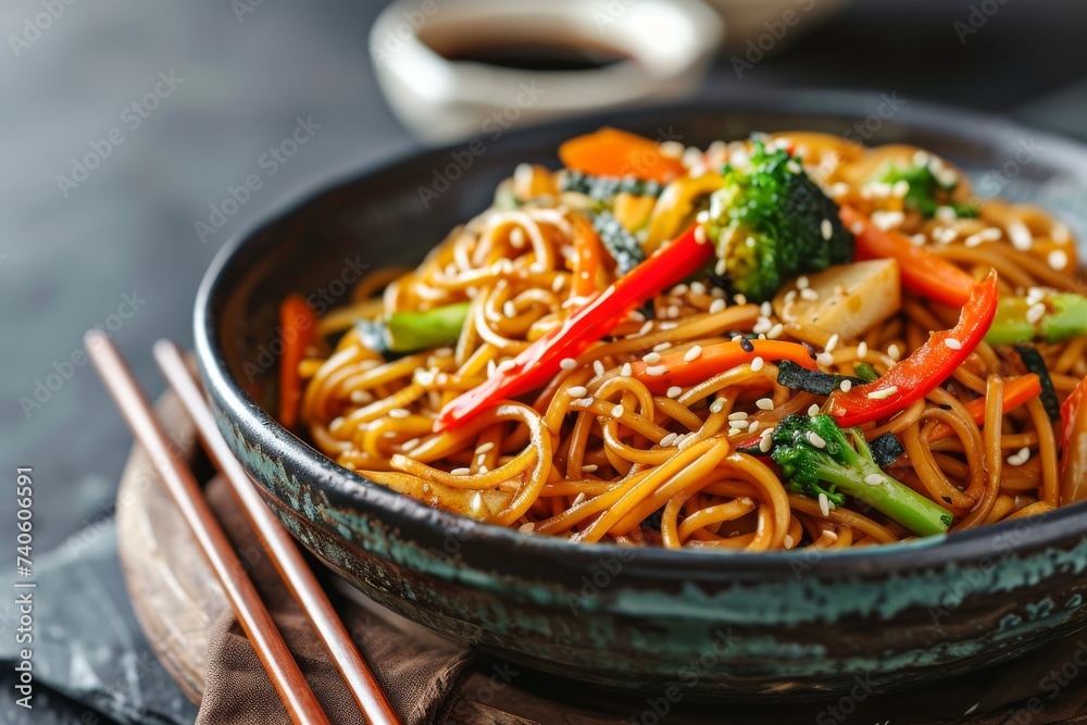 Vegan style yakisoba noodles with veggies Vegan and vegetarian cuisine Vegan style yakisoba noodles with veggies Vegan and vegetarian cuisine