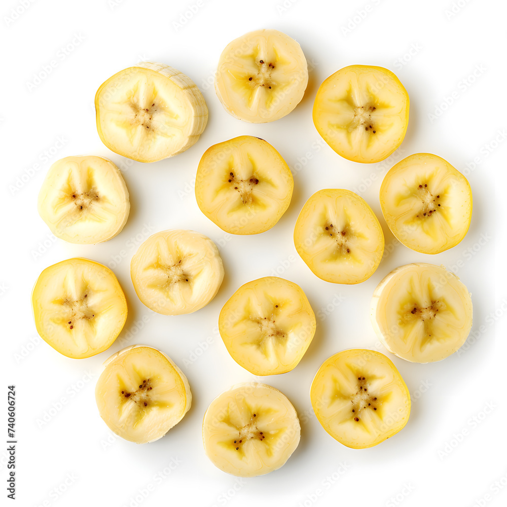 Banana slices top view isolated on white Background Banana slices top view isolated on white Background