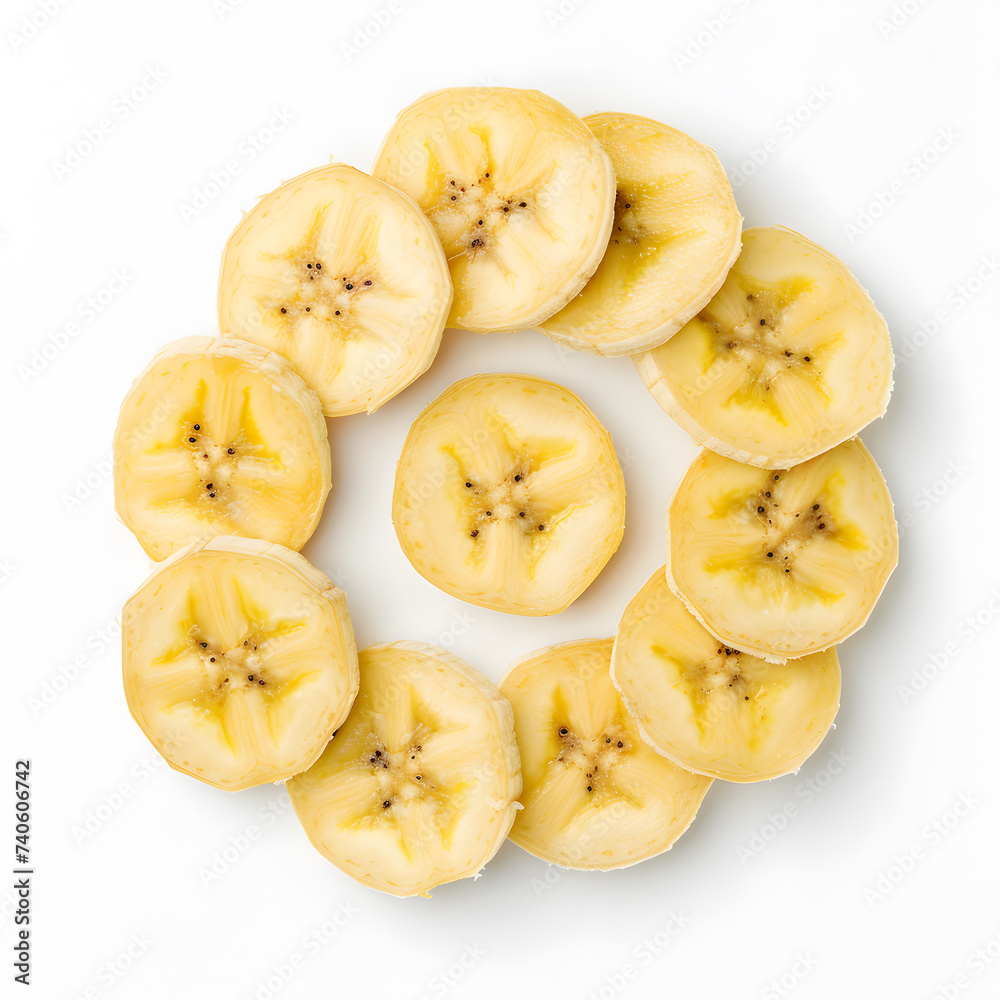 Banana slices top view isolated on white Background Banana slices top view isolated on white Background