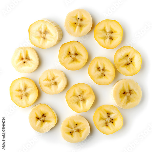 Banana slices top view isolated on white Background