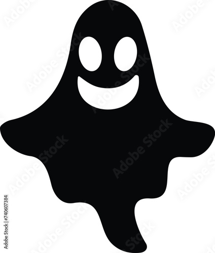 Ghost icon flat. Halloween concept, Cartoon Ghost, black ghost with eyes, spooky character, ghoul or spirit monsters silhouette with spooky faces. Horror holiday flying phantoms or nightmare