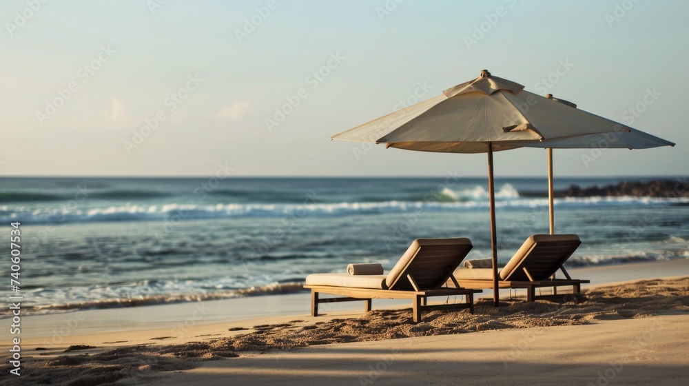 Beach Loungers by the Ocean, perfect for travel and relaxation promotions