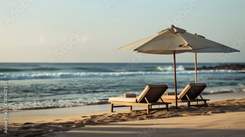 Beach Loungers by the Ocean  perfect for travel and relaxation promotions