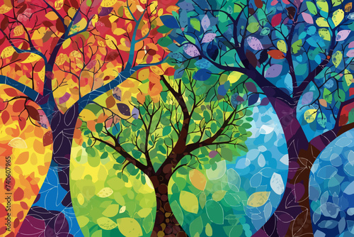 a painting of a tree with colorful leaves