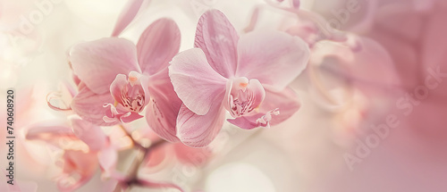 image of a delicate pink orchid in full bloom. Soft nature light