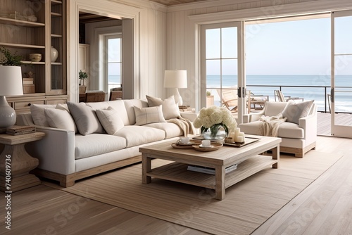 Coastal Loft-Inspired Living Room with Laminate Flooring: Serene Ambiance Interiors