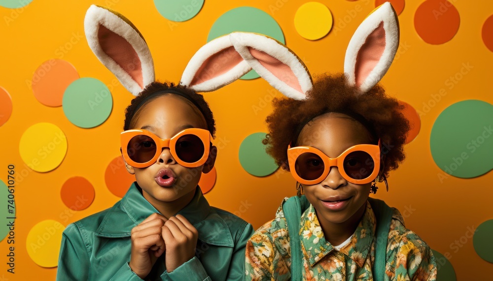 Festive Children in Bunny Ears and Sunglasses
