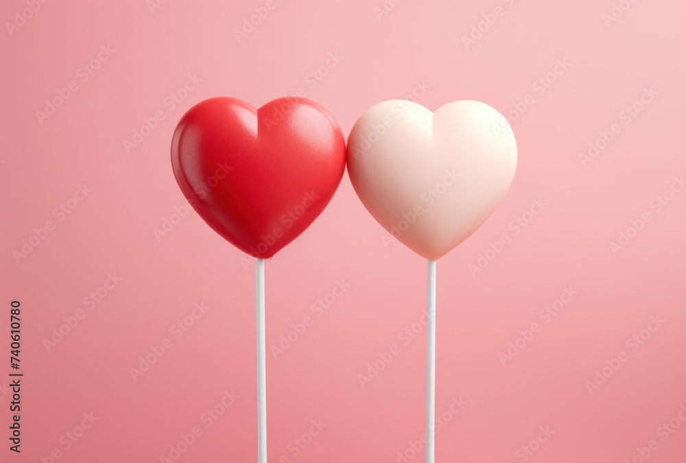 two heart shaped wooden sticks with pink background