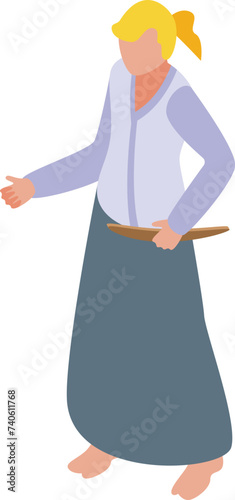 Blonde woman training aikido icon isometric vector. Fitness sport. Art person session