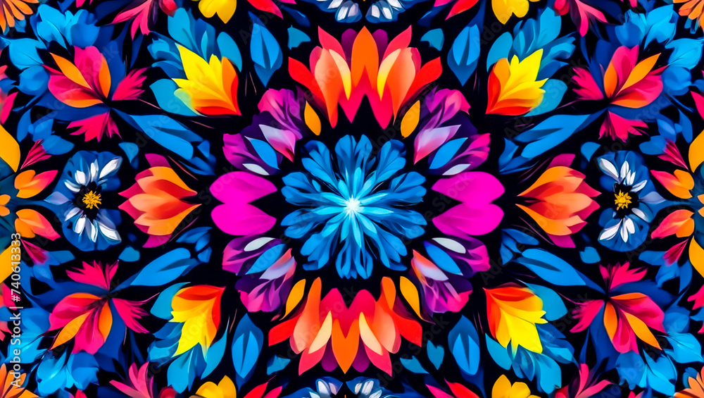 full bloom Floral details: A Tapestry of Hues, a vibrant burst of floral colors - obrazy, fototapety, plakaty 
