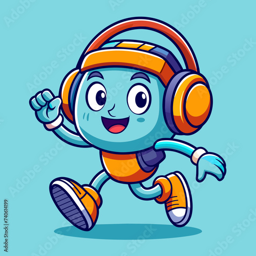 cartoon character mascot with a headphone